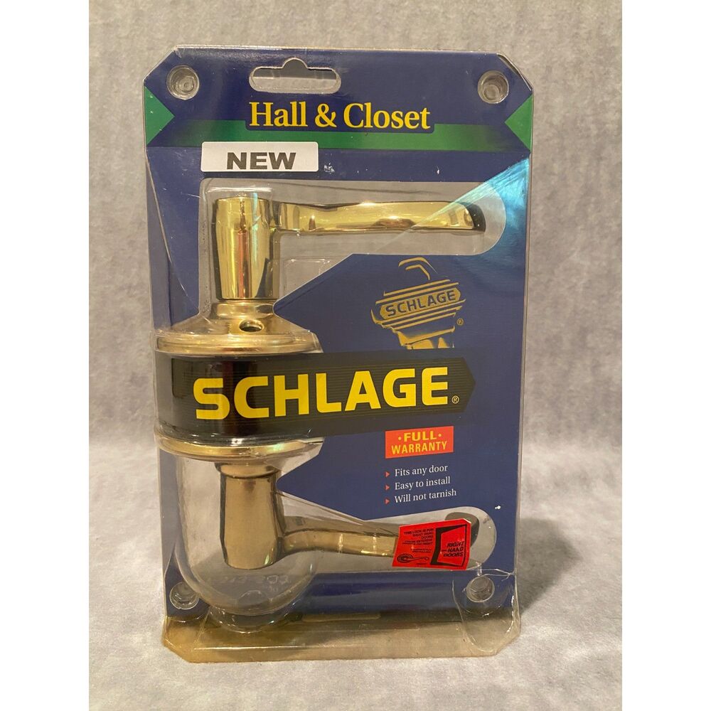 Schlage Hall & Closet Door Lever Handle‎ Right Hand Bright Brass Non-Locking